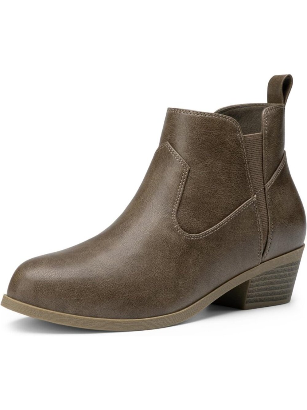 Women's Taupe Comfortable Chunky Low Heel Slip On Casual Work Short Ankle Boots